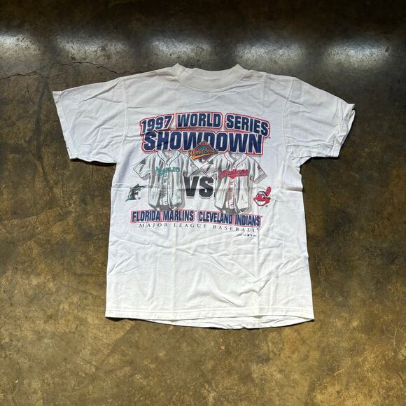 Vintage 97 World Series Rivals Marlins Indians T-shirt - Picture 1 of 4